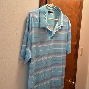 PGA Tour Light Blue Striped Polo Shirt